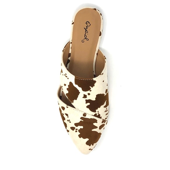 Cow Print Vegan Suede Mule Flats - Picture 9 of 12